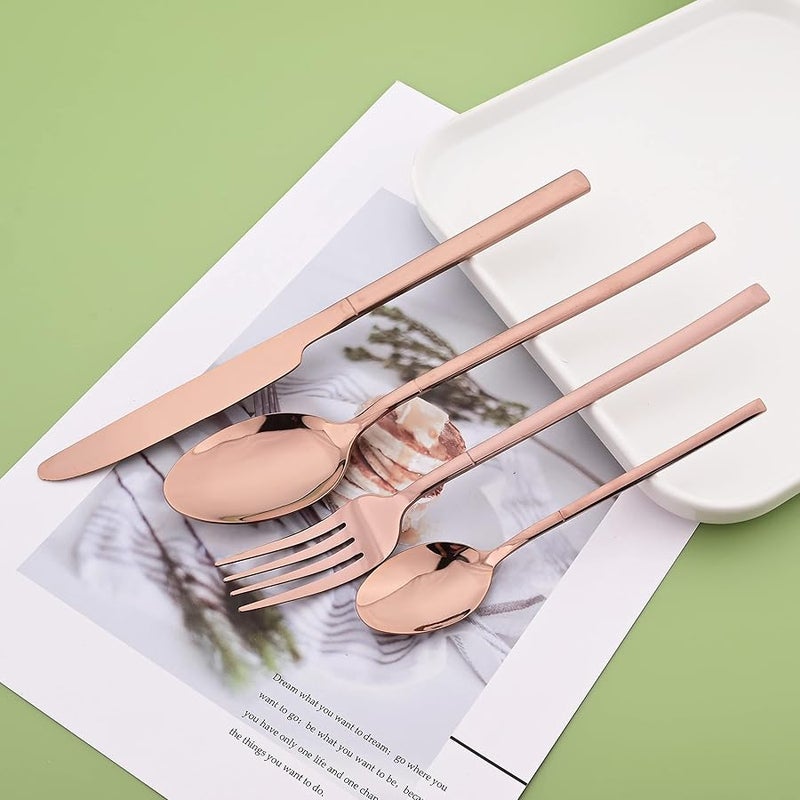 24 Piece Rose Gold Stainless Steel Cutlery Set For 6 Mirror Polished Flatware - Image 3